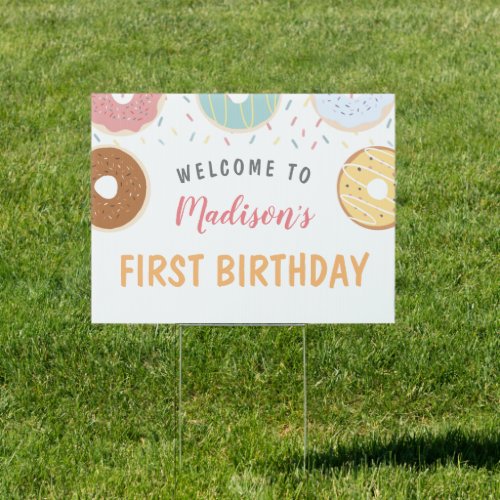 Cute Pastel Donuts and Sprinkles Birthday Welcome Sign