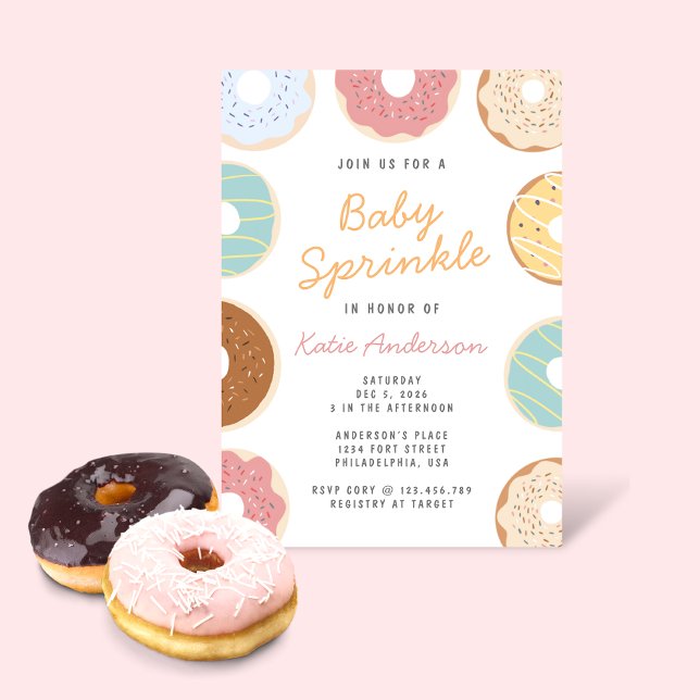 Cute Pastel Donuts Baby Sprinkle Invitation (Creator Uploaded)