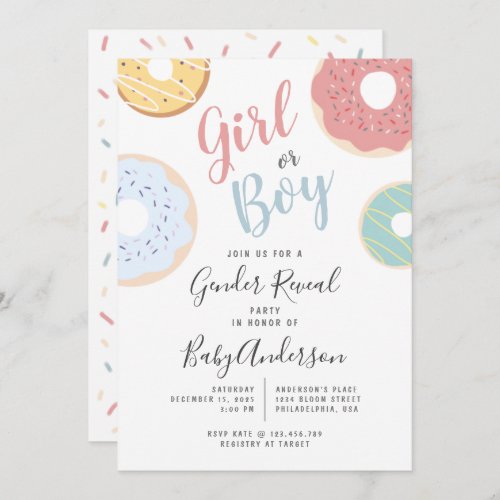 Cute Pastel Donuts Girl or Boy Gender Reveal Invitation