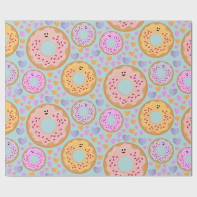 Cute Pastel Donuts &amp; Hearts Wrapping Paper