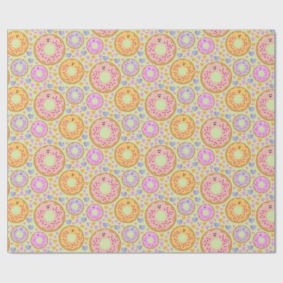 Cute Pastel Donuts &amp; Hearts Wrapping Paper