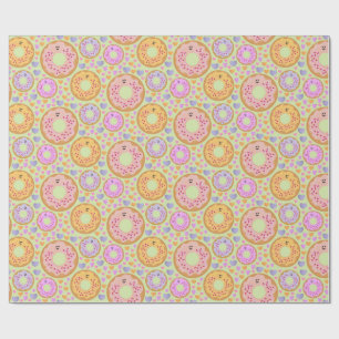 Cute Pastel Donuts & Hearts Wrapping Paper