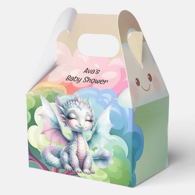 Cute Pastel Dragon Baby Shower Favor Boxes (Back)