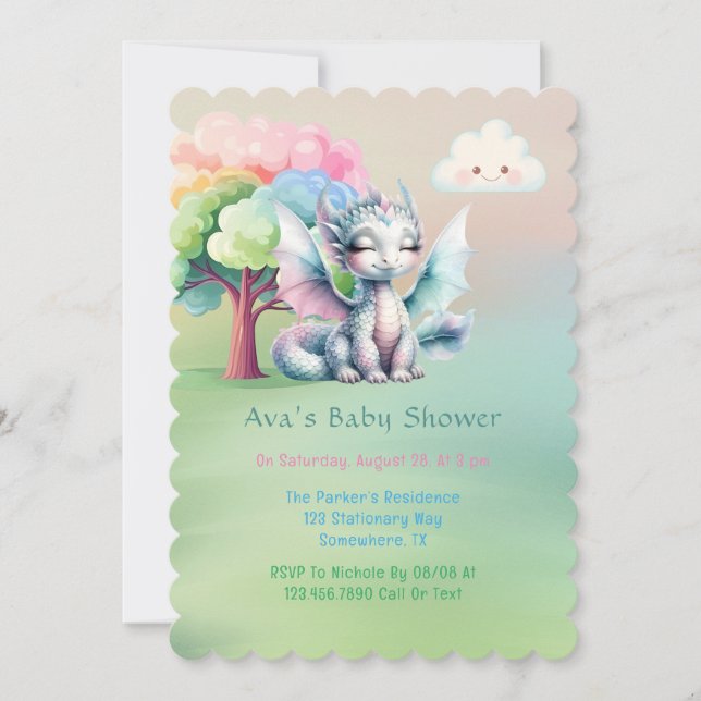 Cute Pastel Dragon Baby Shower Invitation (Front)