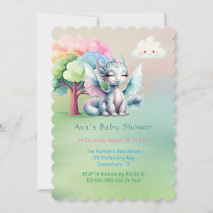 Cute Pastel Dragon Baby Shower Invitation