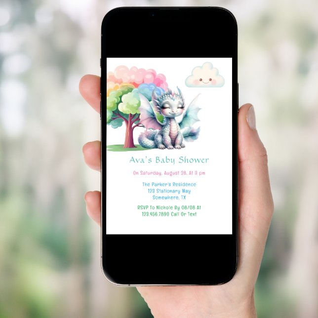 Cute Pastel Dragon Baby Shower Invitation (Front Digital)