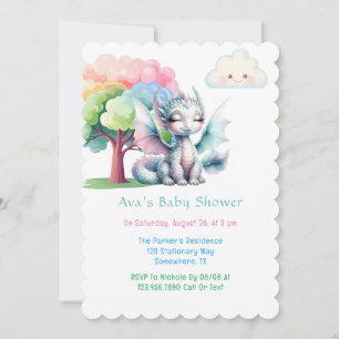 Cute Pastel Dragon Baby Shower Invitation