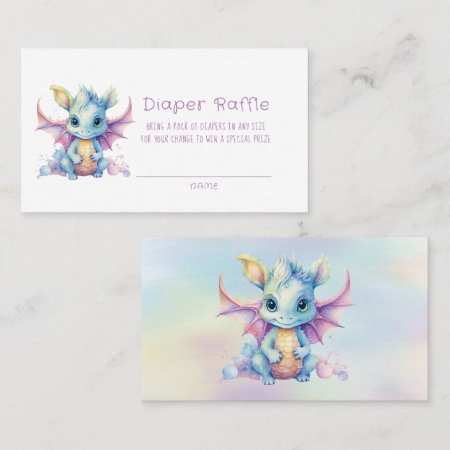 Cute Pastel Dragon Girl Diaper Raffle Business Card (Front/Back)