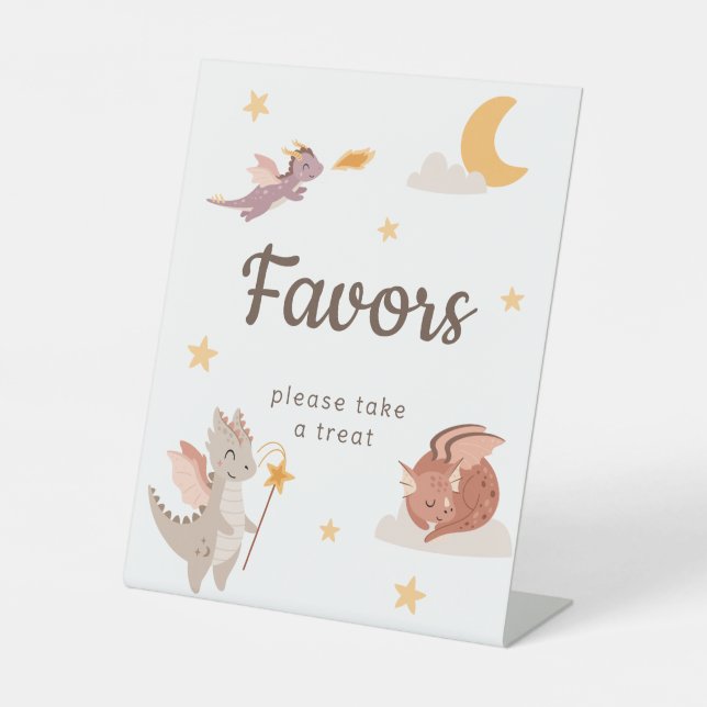 Cute Pastel Dragon Kids Birthday Party Favors Pedestal Sign (Front)