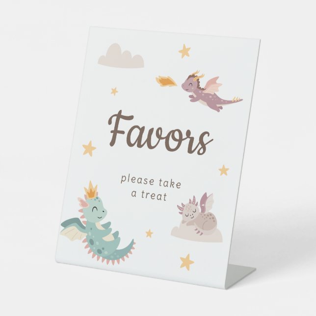 Cute Pastel Dragon Kids Birthday Party Favors Pedestal Sign (Front)