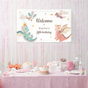 Cute Pastel Dragons Kids Birthday Party Banner