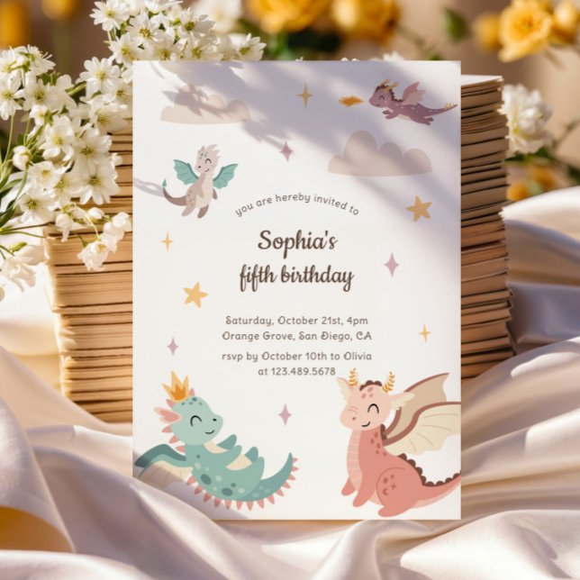 Cute Pastel Dragons Kids Birthday Party Invitation (Creator Uploaded)
