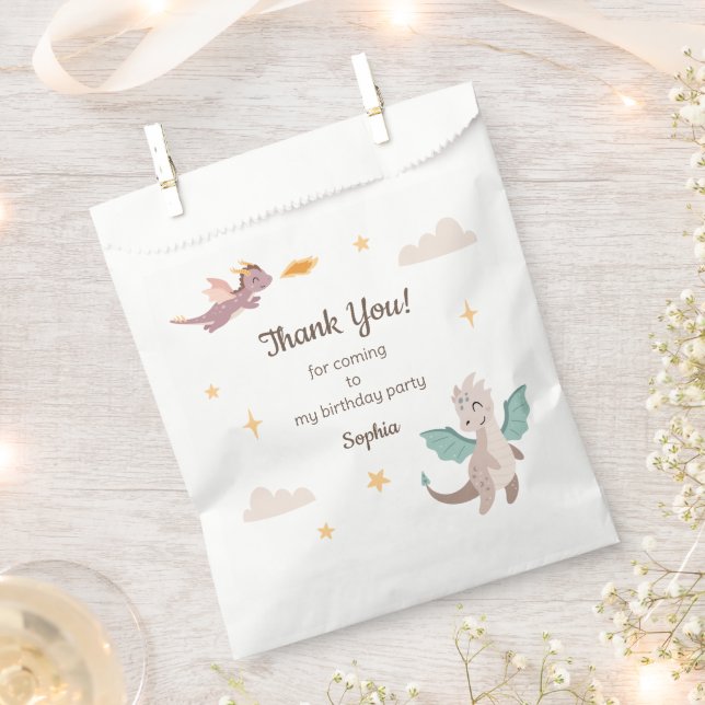 Cute Pastel Dragons Stars Kids Birthday  Favor Bag (Clipped)