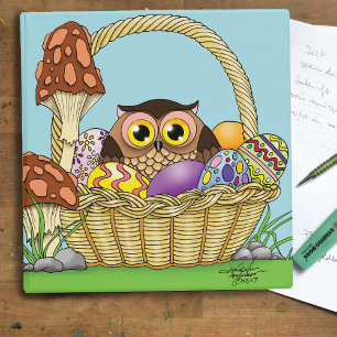 Cute Pastel Easter Basket Owl Eggs Mushrooms 3 Ring Binder