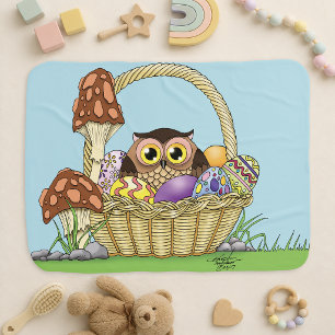 Cute Pastel Easter Basket Owl Eggs Mushrooms Baby Blanket
