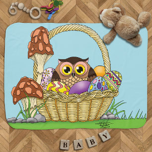 Cute Pastel Easter Basket Owl Eggs Mushrooms Baby Blanket