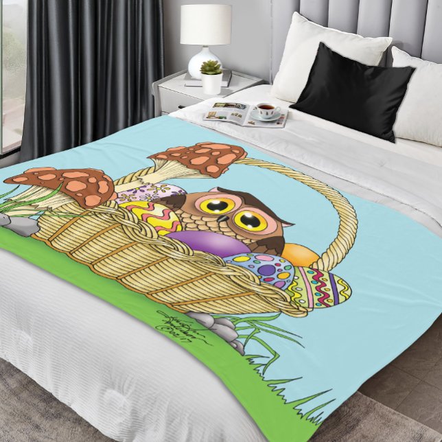 Cute Pastel Easter Basket Owl Eggs Mushrooms Fleece Blanket (Creator Uploaded)
