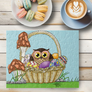 Cute Pastel Easter Basket Owl Eggs Mushrooms  Jigsaw Puzzle