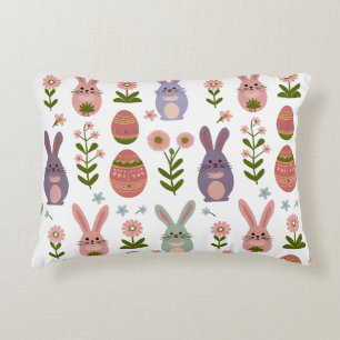 Cute Pastel Easter Bunny and Egg Seamless Pattern Accent Pillow
