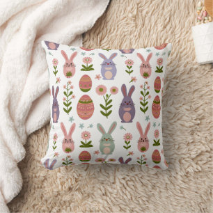 Cute Pastel Easter Bunny and Egg Seamless Pattern Throw Pillow