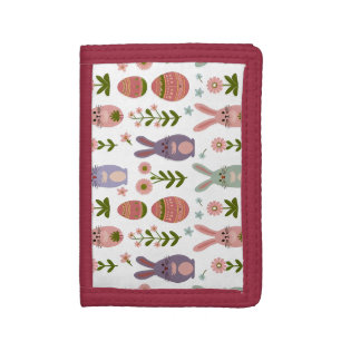 Cute Pastel Easter Bunny and Egg Seamless Pattern Tri-fold Wallet