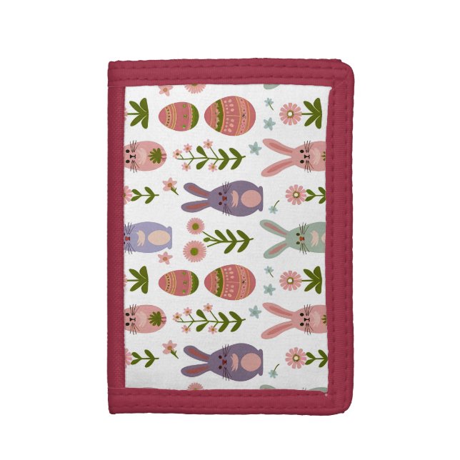 Cute Pastel Easter Bunny and Egg Seamless Pattern Trifold Wallet (Front Vertical)
