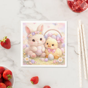 Cute Pastel Easter Bunny & Duck Napkins