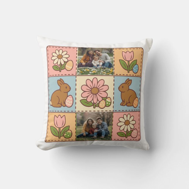 Cute Pastel Easter Bunny Flower Patchwork 2 Photo  Throw Pillow (Front)