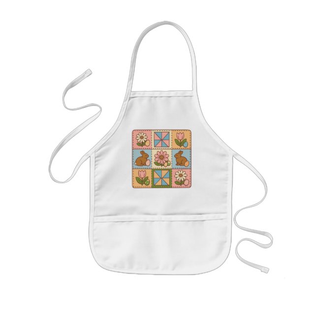 Cute Pastel Easter Bunny Flower Patchwork  Kids' Apron (Front)