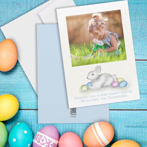 Cute Pastel Easter Bunny Simple Classic Photo Holiday Card