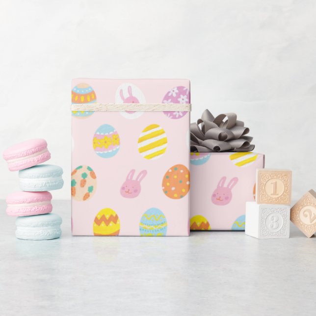 Cute Pastel Easter Eggs Pattern Pink Wrapping Paper (Baby Shower)