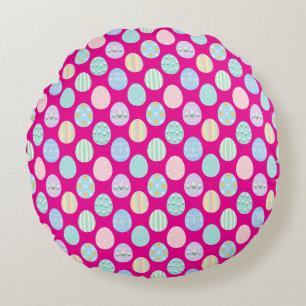 Cute Pastel Easter Eggs Pattern Round Pillow