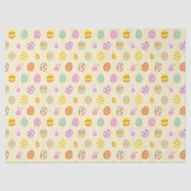 Cute Pastel Easter Eggs Pattern Spring Yellow Tissue Paper (Front)