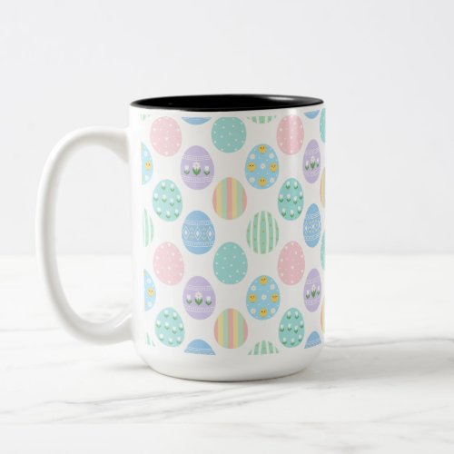 Cute Pastel Easter Eggs Pattern Two-Tone Coffee Mug