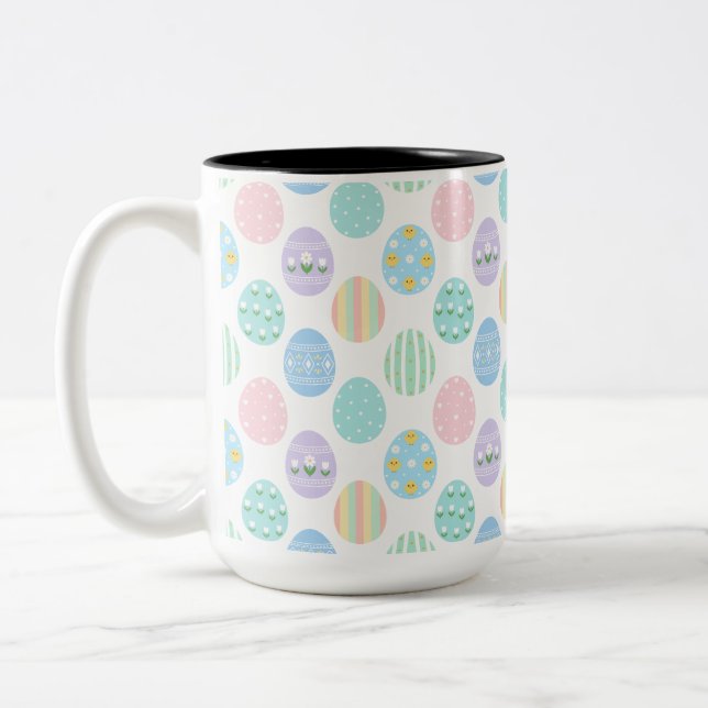 Cute Pastel Easter Eggs Pattern  Two-Tone Coffee Mug (Left)