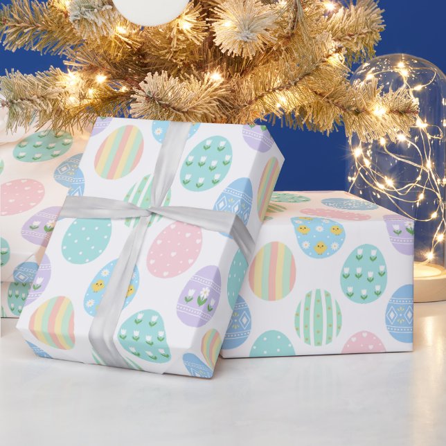 Cute Pastel Easter Eggs Pattern  Wrapping Paper (Holidays)