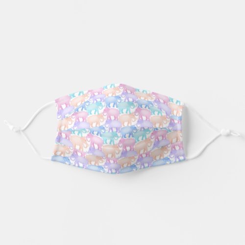 Cute Pastel Elephants on the March Adult Cloth Face Mask