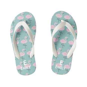 Cute Pastel Flamingo Initial Name Kids Flip Flops by Popcornparty at Zazzle