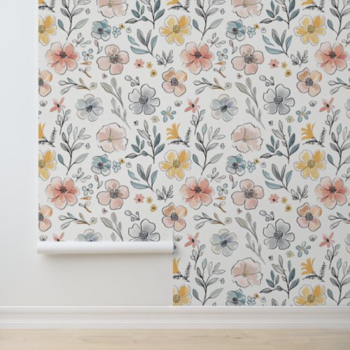 Cute Pastel Floral Botanical Pattern Wallpaper