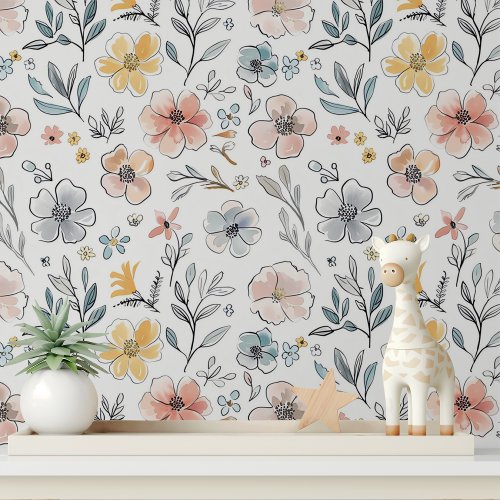 Cute Pastel Floral Botanical Pattern Wallpaper
