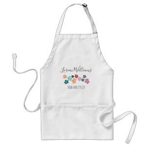 Cute Pastel Floral Hair Stylist Flower Custom Name Adult Apron
