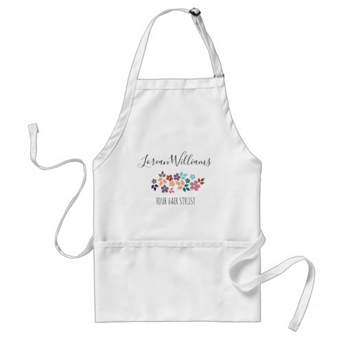 Cute Pastel Floral Hair Stylist Flower Leaves Name Adult Apron
