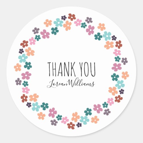 Cute Pastel Floral Hair Stylist Flower Thank You Classic Round Sticker