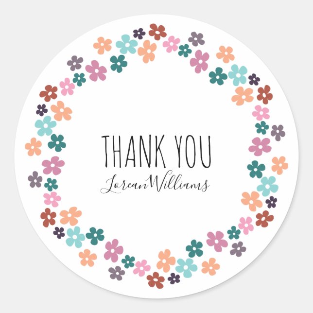 Cute Pastel Floral Hair Stylist Flower Thank You Classic Round Sticker (Front)