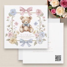 Cute pastel Floral Teddy Bear Baby Shower QR code 