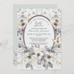 Cute Pastel Flower Butterfly Lavender Yellow Baby Invitation