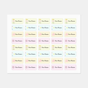 Cute Pastel Flower Cloud School Name Clothing Labels
