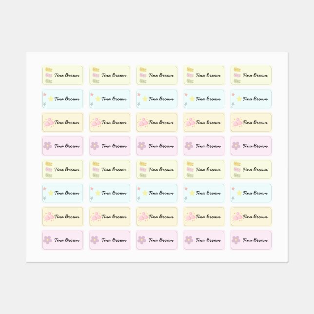 Cute Pastel Flower Cloud School Name Clothing Labels (Sheet)