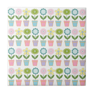 Cute Pastel Flower Pots Pattern Ceramic Tile