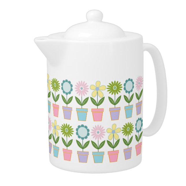Cute Pastel Flower Pots Pattern Teapot (Right)